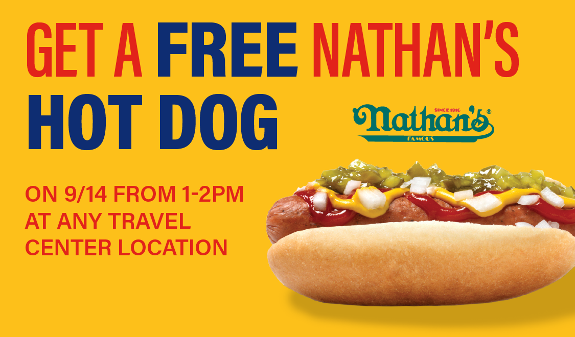 Free nathan's hot dog on 9/14 at RaceTrac Travel Centers