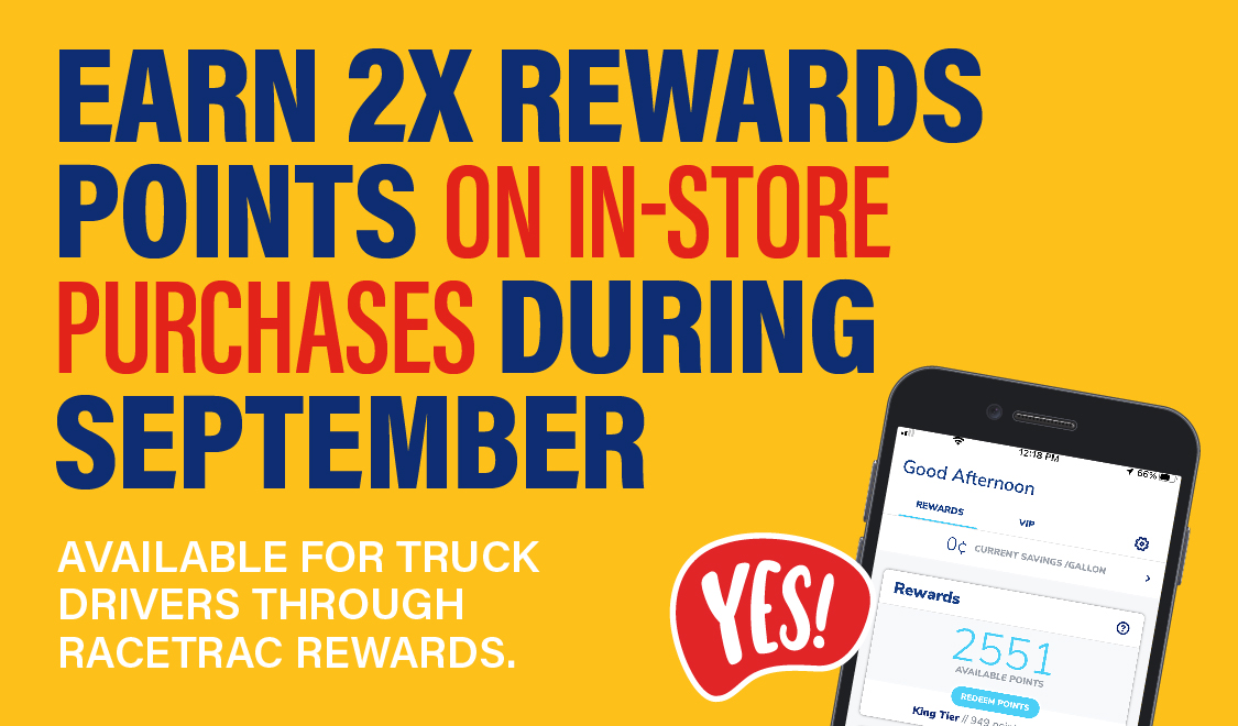  Truck drivers earn two times RaceTrac rewards points during September